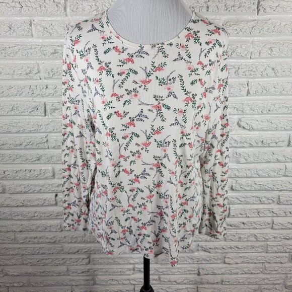 croft & barrow Tops - Croft & Barrow Womens XL Long Sleeve Cotton T-Shirt Red Birds Crew Neck C15E
